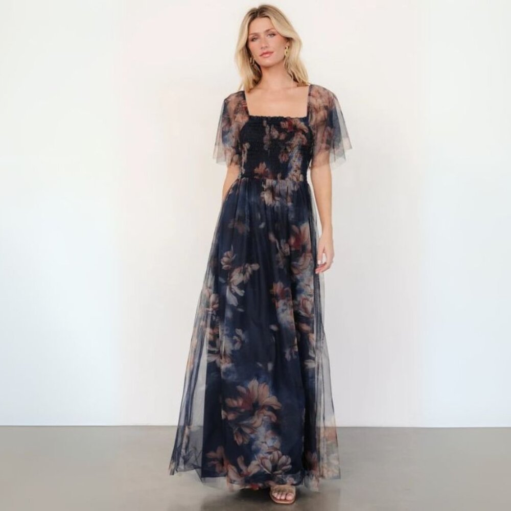 Baltic Born Floral Midi Dress - Navy and Pink